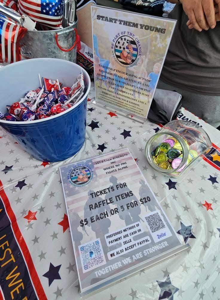 A table of memorial keepsakes at a Let's Talk Strength event