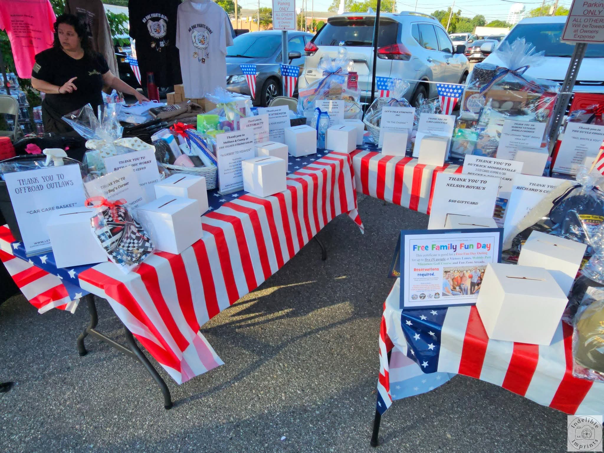 Raffle prize tables at a Let's Talk Strength fundraising event